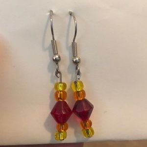 Silver Red Glass Bead Earrings